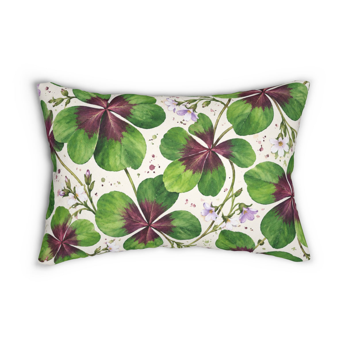 Clover Watercolor Lumbar Pillow — Green Four-Leaf Botanical Accent