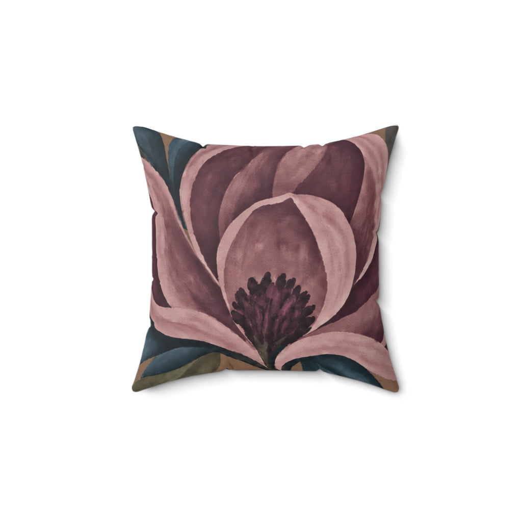 Botanical Velvet Floral Pillow — Mauve Magnolia Decorative Cushion