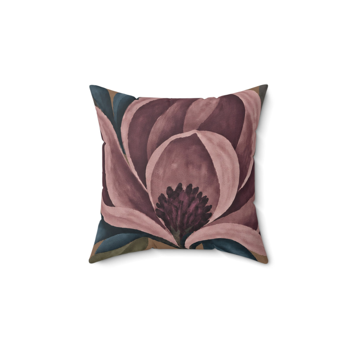 Botanical Velvet Floral Pillow — Mauve Magnolia Decorative Cushion