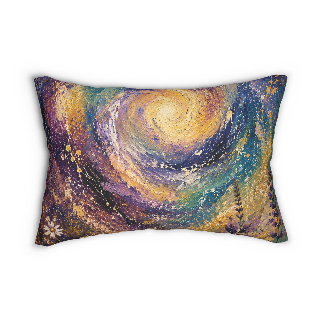 Starry Swirl Lumbar Pillow — Abstract Night Sky Decorative Pillow