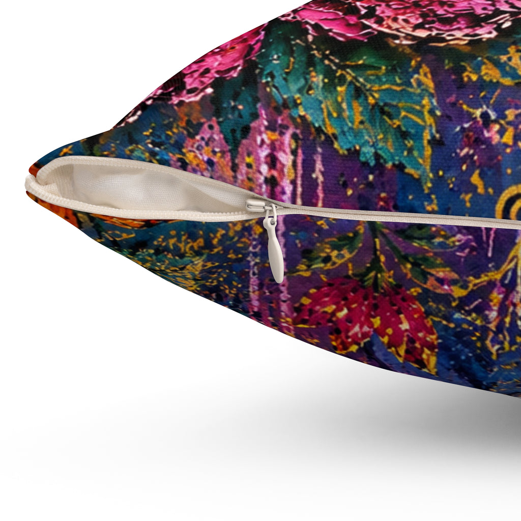 Bohemian Floral Throw Pillow — Colorful Garden Pattern