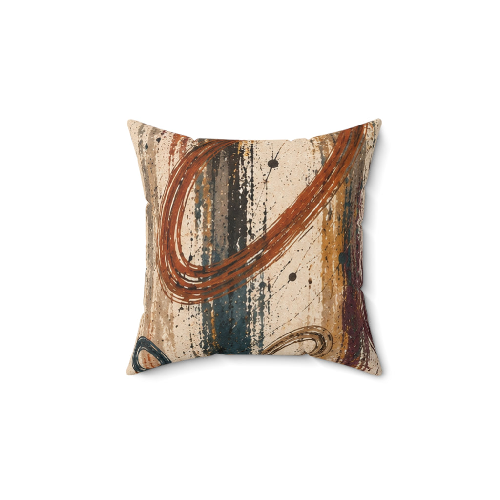 Abstract Rustic Swirl Decorative Pillow — Earth Tones Square Throw Pillow