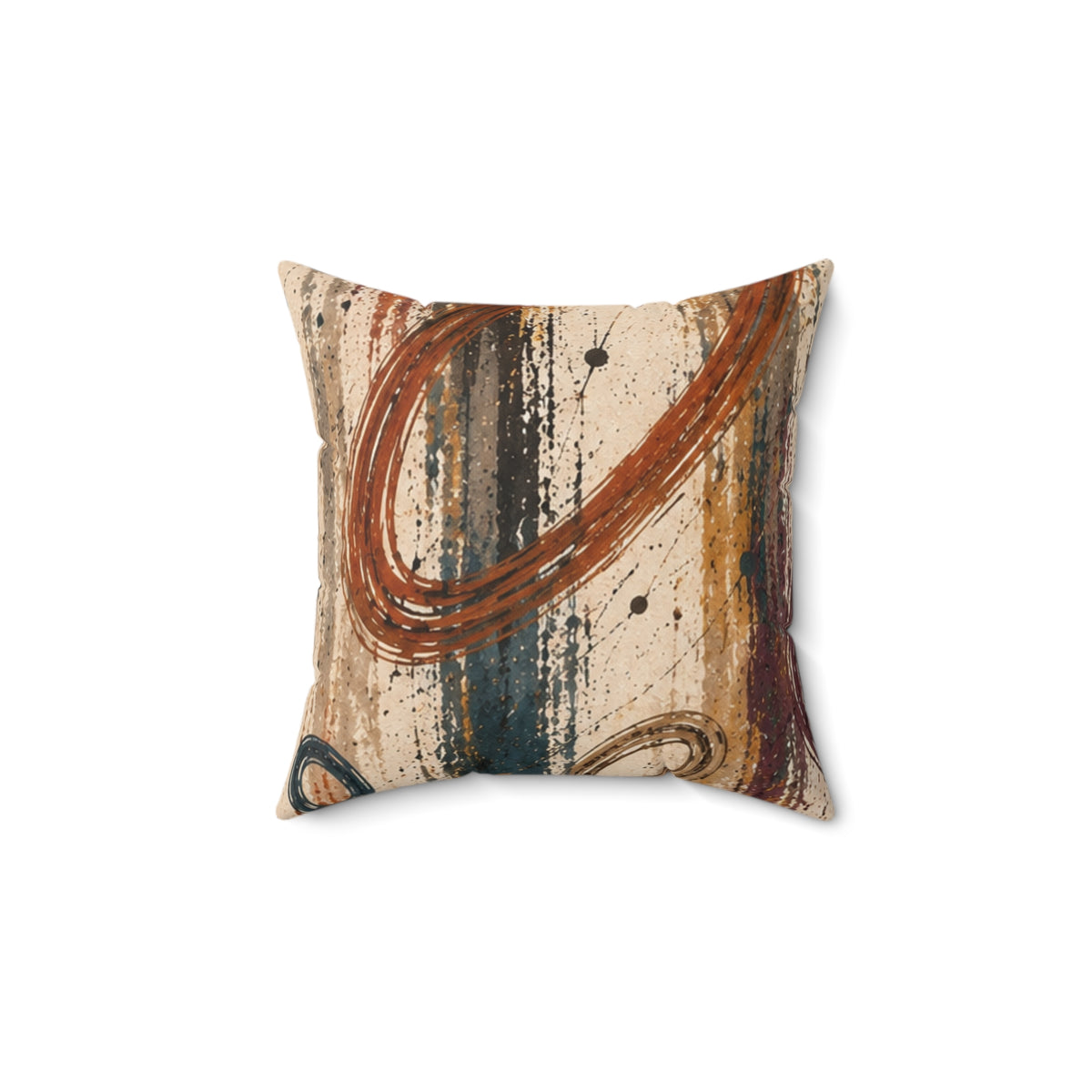 Abstract Rustic Swirl Decorative Pillow — Earth Tones Square Throw Pillow