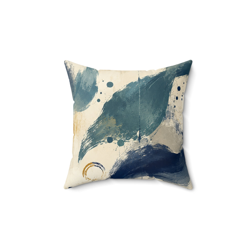 Abstract Coastal Brushstroke Pillow - Blue & Gold Decorative Throw Cushion