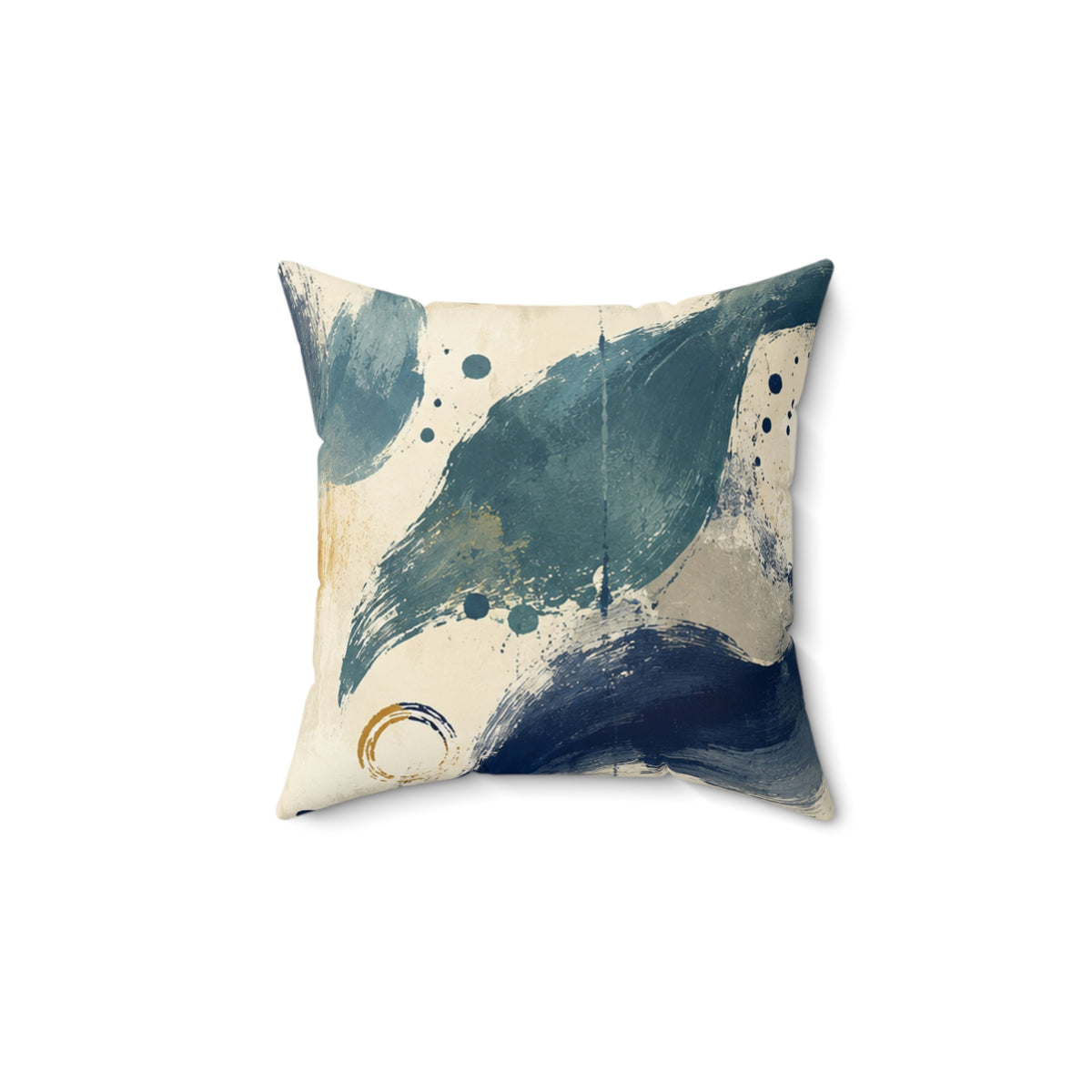 Abstract Coastal Brushstroke Pillow - Blue & Gold Decorative Throw Cushion