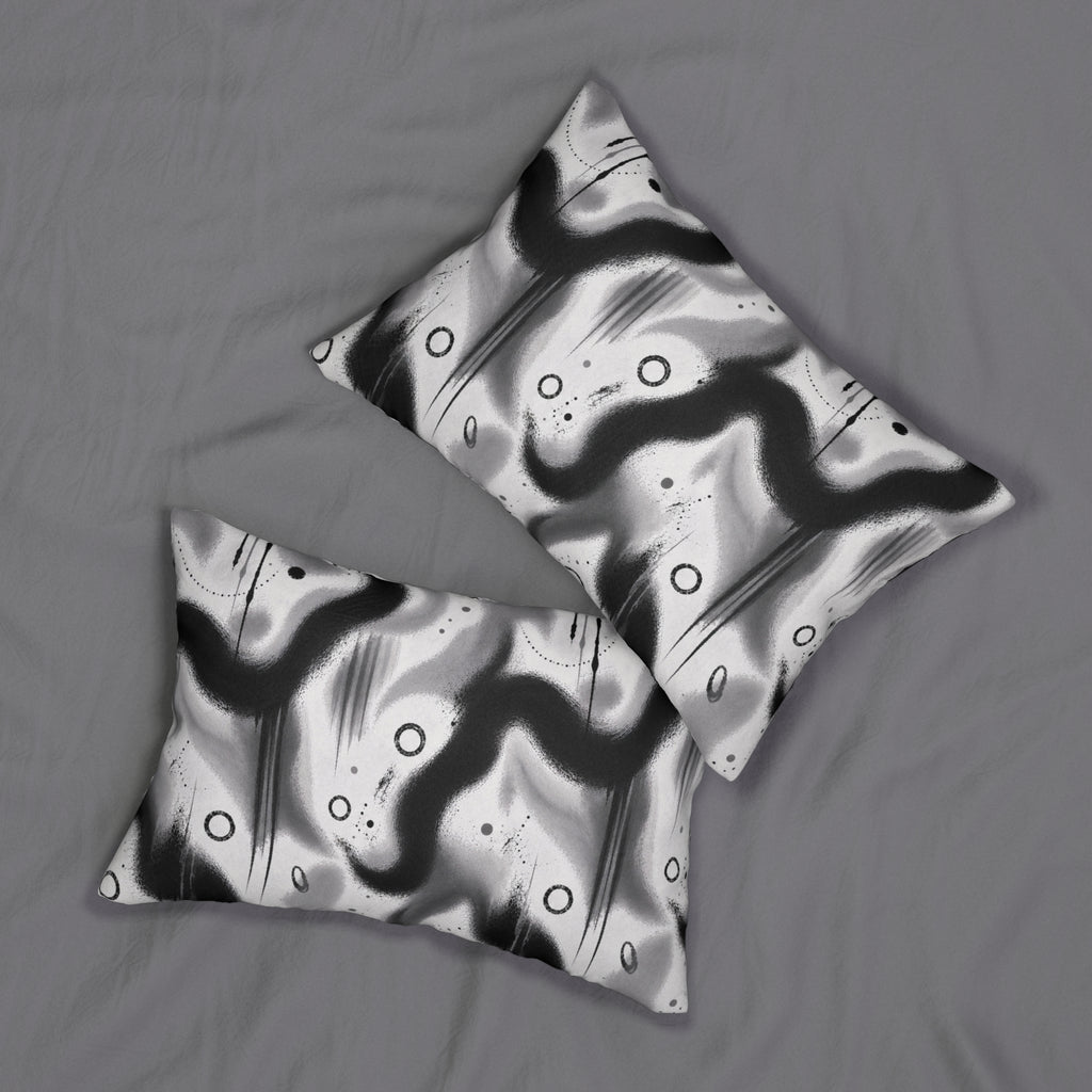 Abstract Black & White Lumbar Pillow — Monochrome Wave Accent Pillow