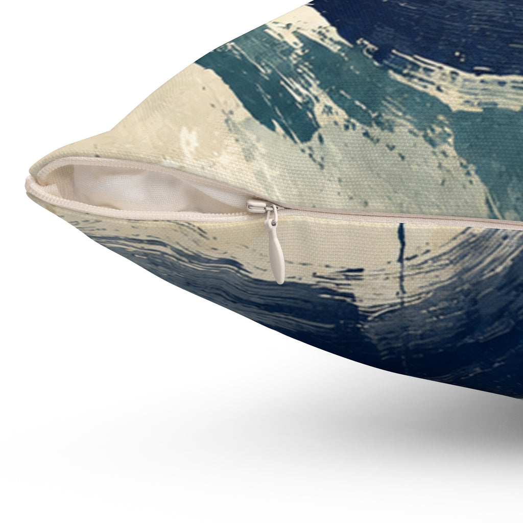 Abstract Coastal Brushstroke Pillow - Blue & Gold Decorative Throw Cushion