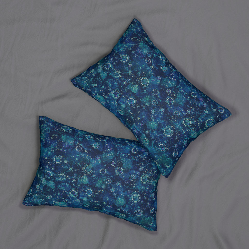 Ocean Bubble Blue Lumbar Pillow — Abstract Marine Pattern Spun Polyester