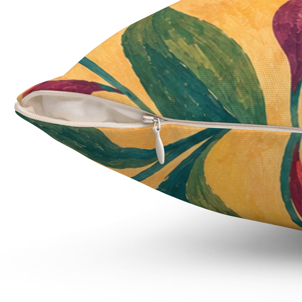 Yellow Botanical Throw Pillow — Handpainted Floral Square Accent Pillow