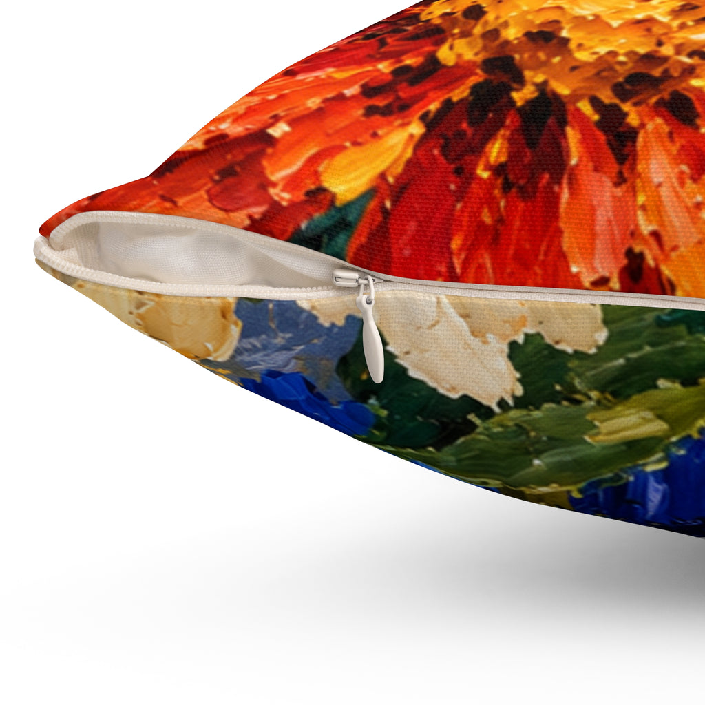 Bold Floral Art Pillow — Vibrant Painted Chrysanthemum Decorative Throw Pillow