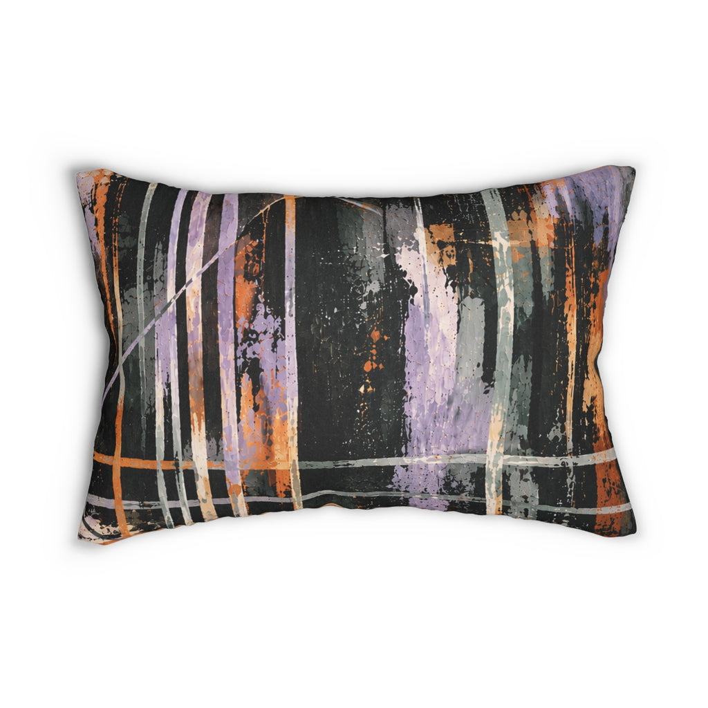 Abstract Brushstroke Lumbar Pillow — Modern Black, Orange & Lilac Accent Cushion