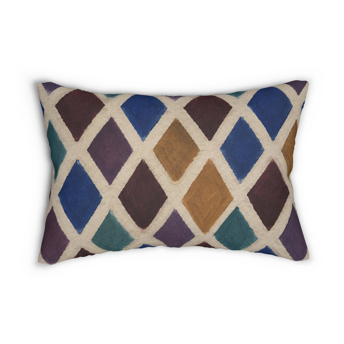 Diamond Watercolor Lumbar Pillow — Multicolor Geometric Accent Cushion