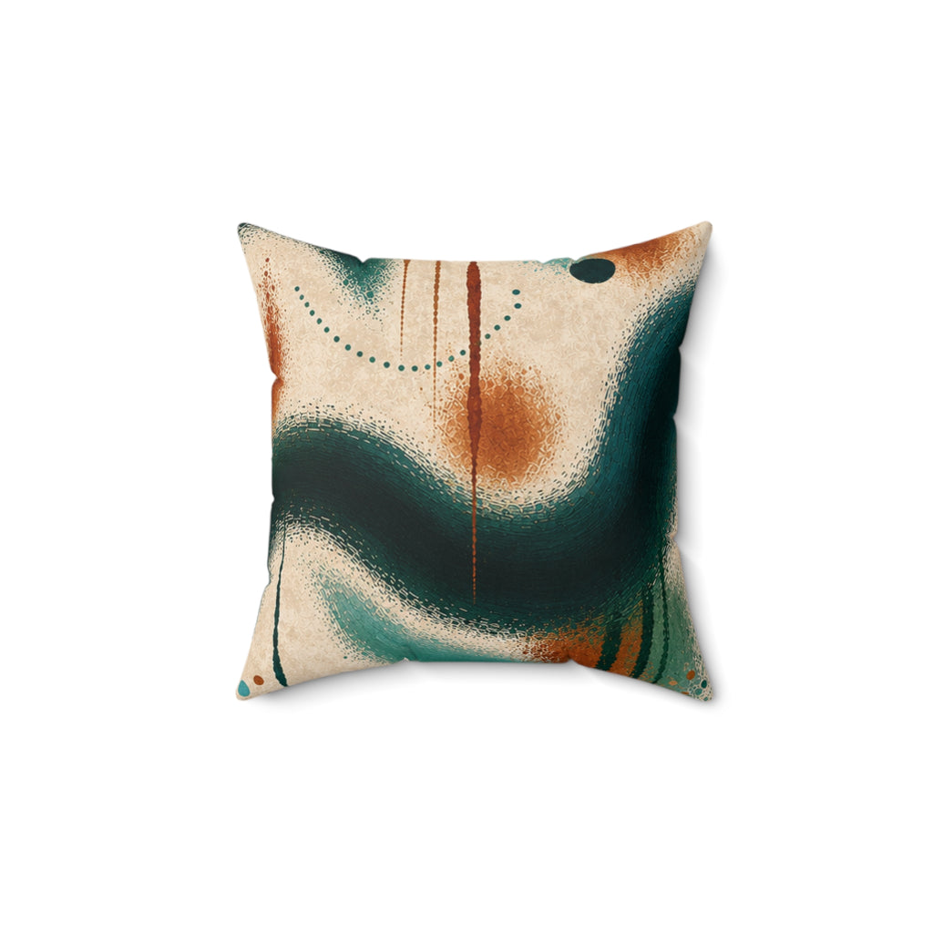 Abstract Teal & Rust Decorative Pillow - Modern Fluid Art Square Throw Pillow