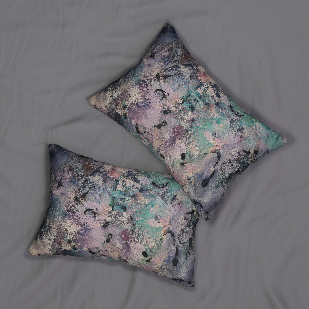 Abstract Watercolor Lumbar Pillow — Pastel Teal & Lavender Accent Pillow