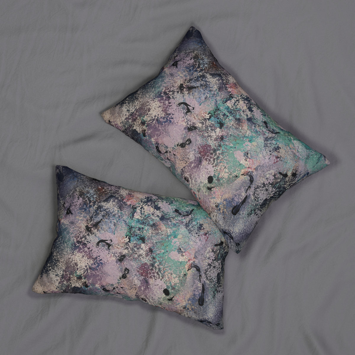 Abstract Watercolor Lumbar Pillow — Pastel Teal & Lavender Accent Pillow