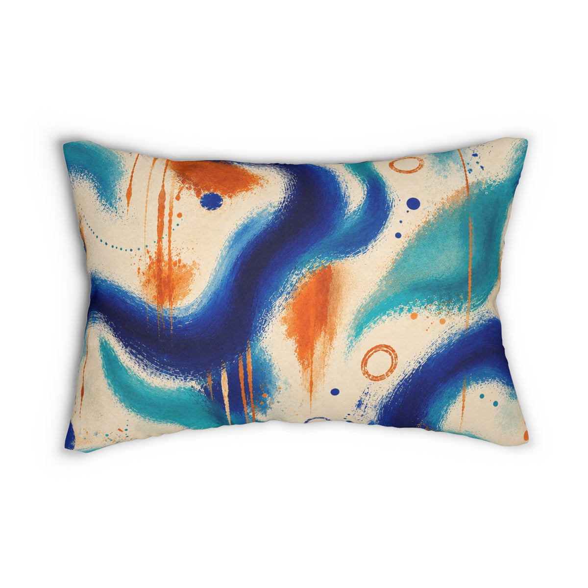 Abstract Ocean Waves Lumbar Pillow — Blue & Orange Brushstroke Decorative Pillow