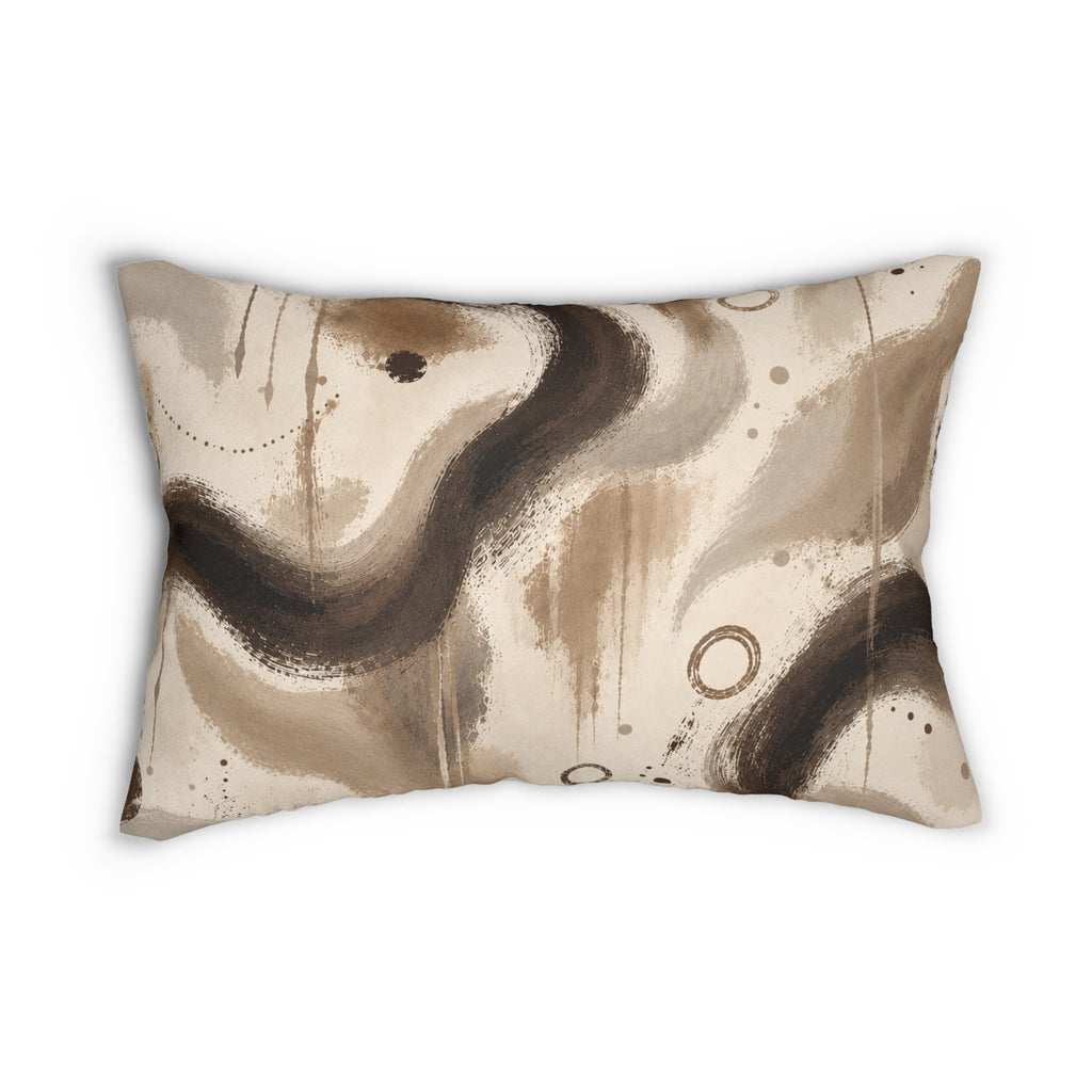 Abstract Earthtone Lumbar Pillow — Neutral Swirl Decorative Throw Pillow