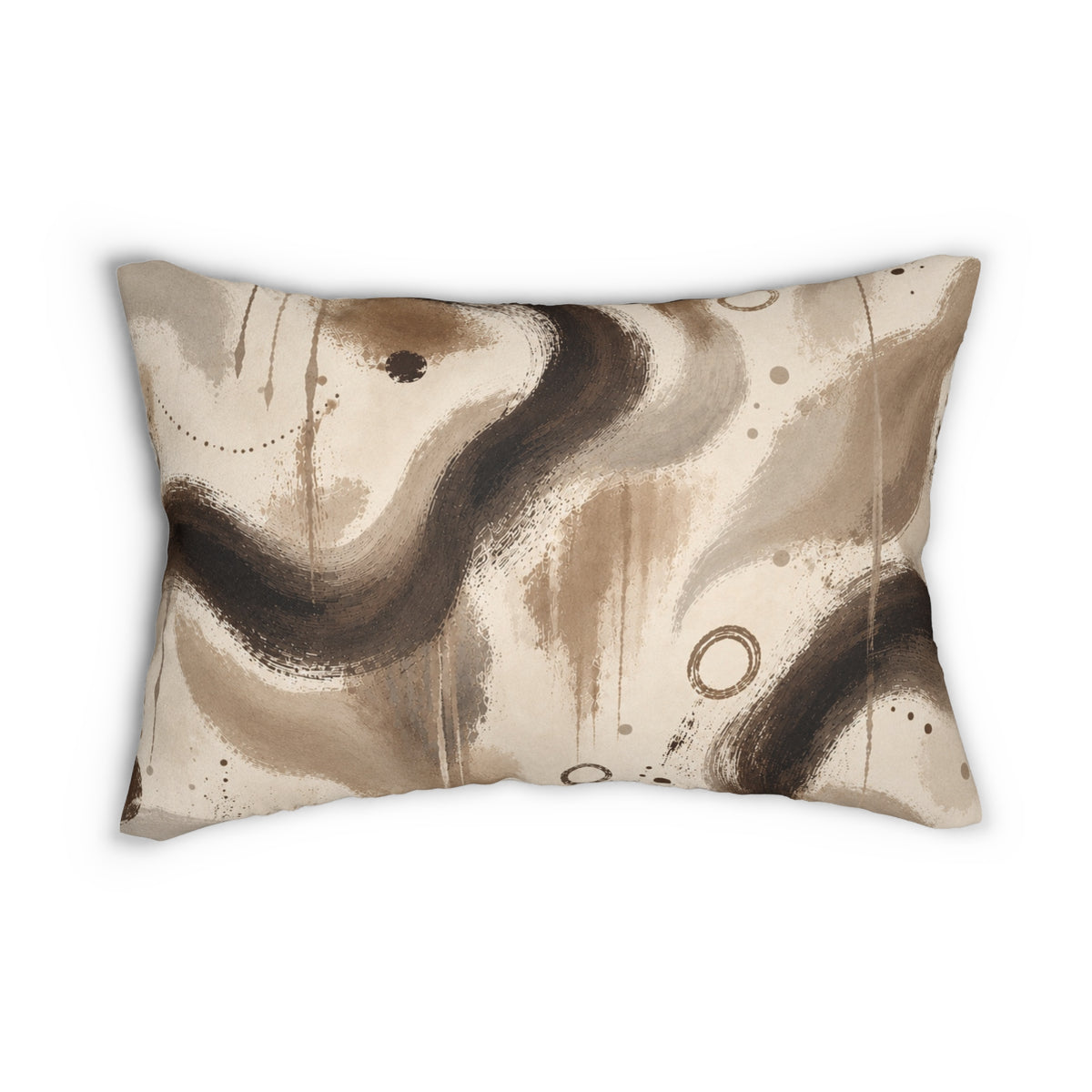Abstract Earthtone Lumbar Pillow — Neutral Swirl Decorative Throw Pillow