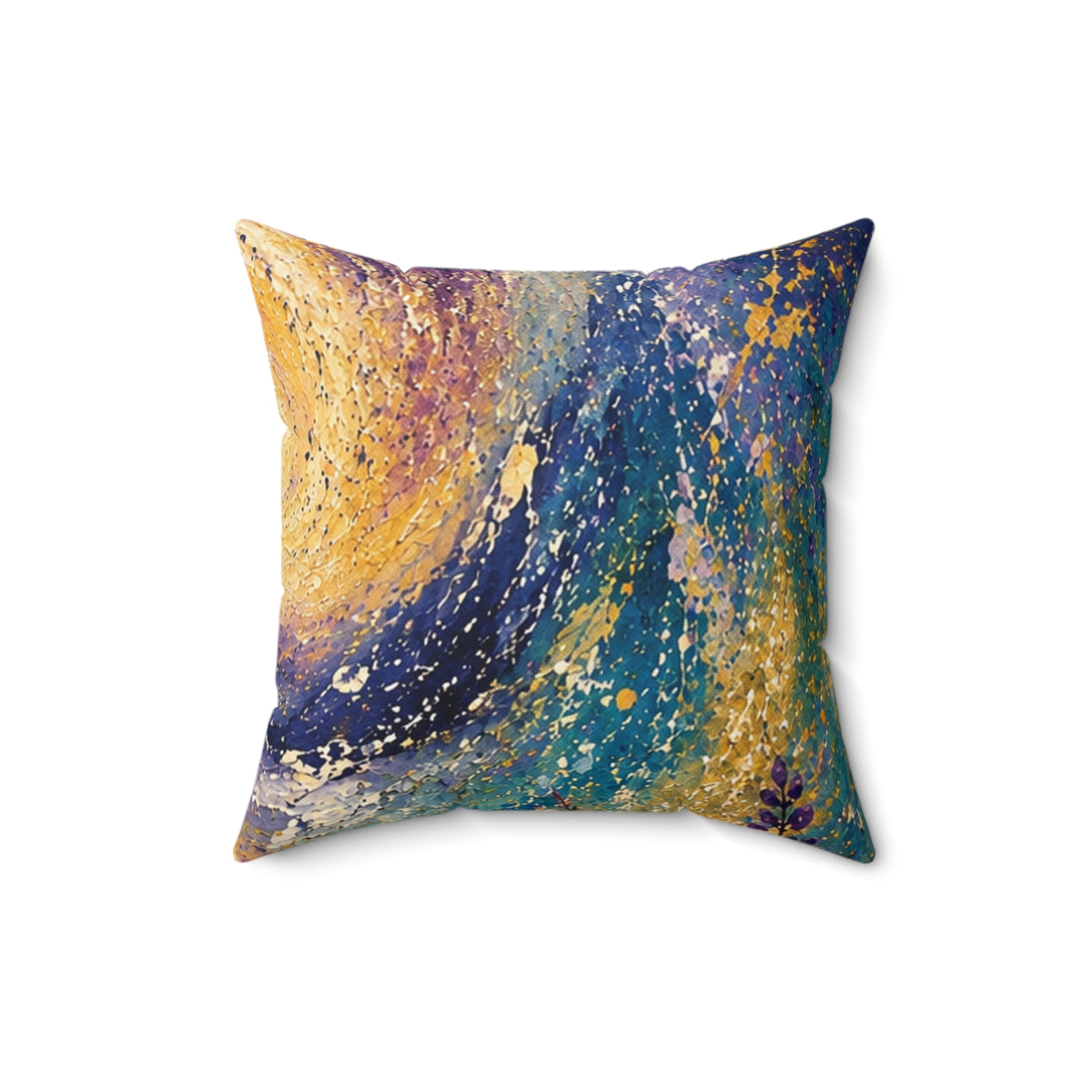 Abstract Galaxy Throw Pillow – Blue & Gold Painted Decorative Cushion