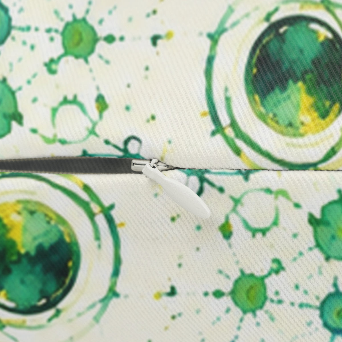 Lumbar Pillow — Green & Teal Watercolor Planets Pattern