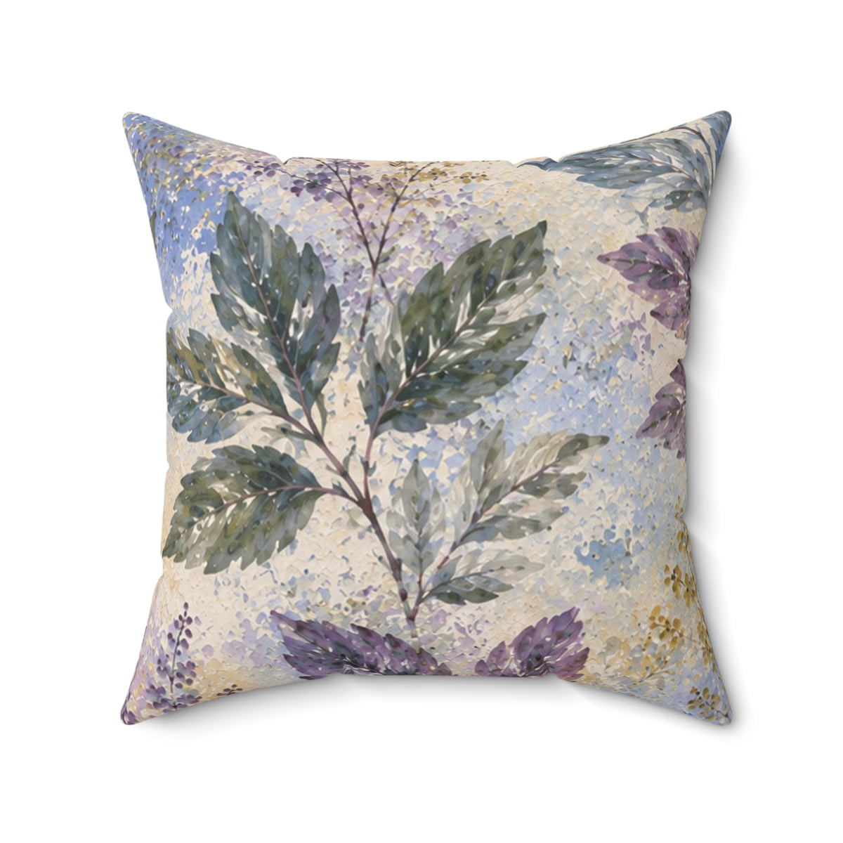 Botanical Watercolor Pillow — Blue & Purple Leaf Decorative Throw Pillow