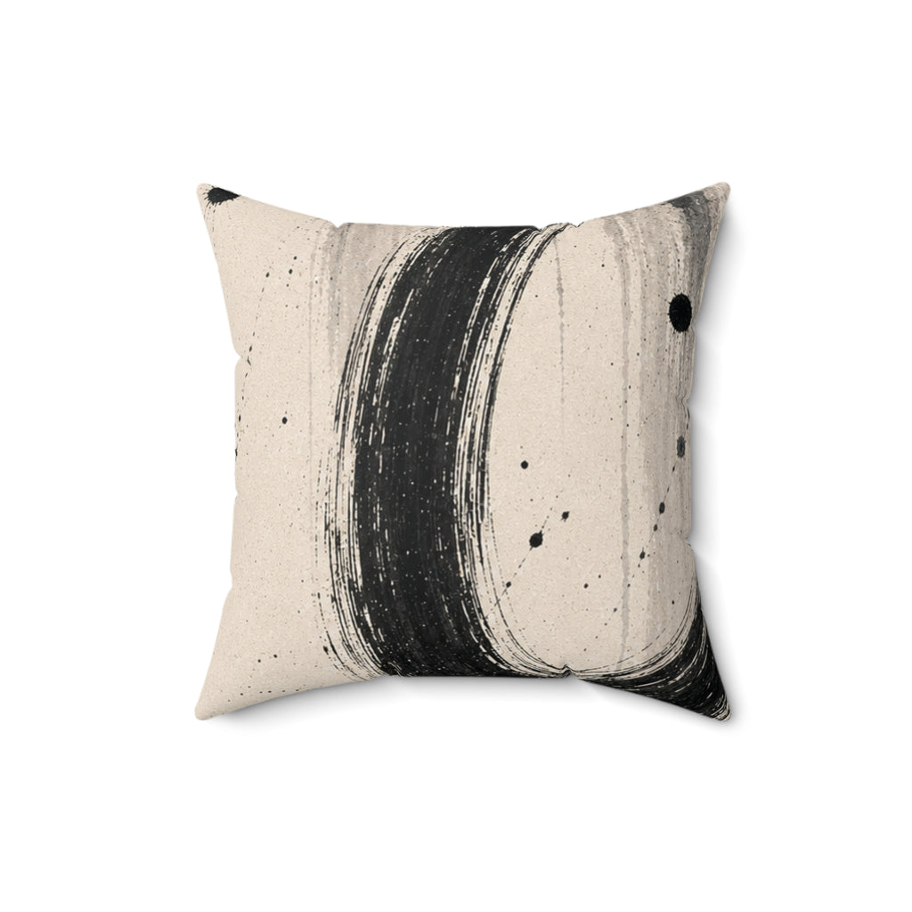 Abstract Ink Circle Throw Pillow — Minimal Black Brushstroke Decorative Cushion