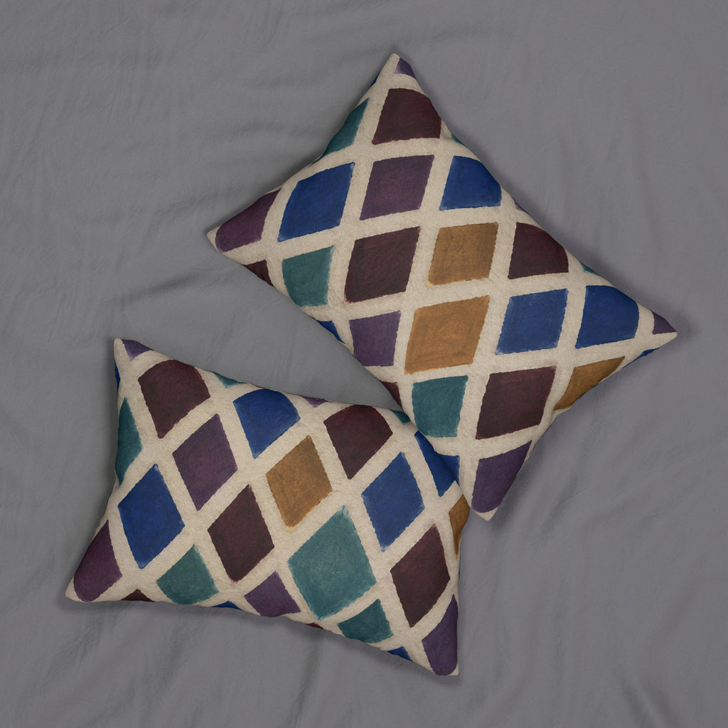 Diamond Watercolor Lumbar Pillow — Multicolor Geometric Accent Cushion