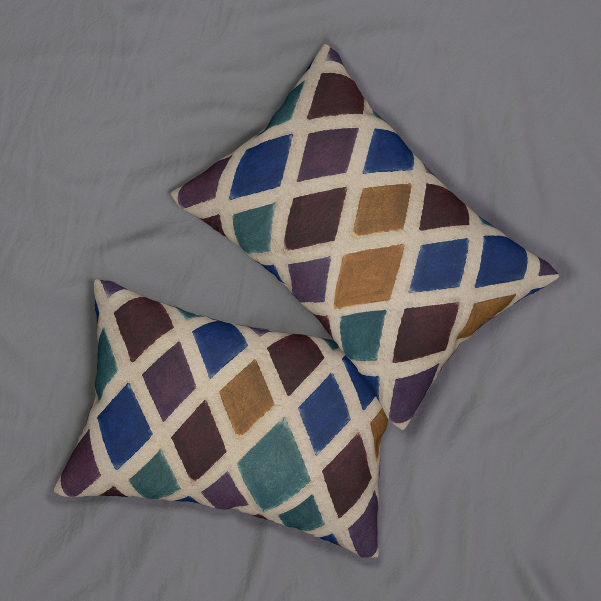 Diamond Watercolor Lumbar Pillow — Multicolor Geometric Accent Cushion