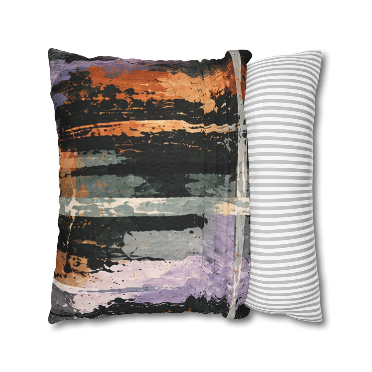 Abstract Striped Accent Pillowcase — Orange & Purple Modern Throw Pillow Cover