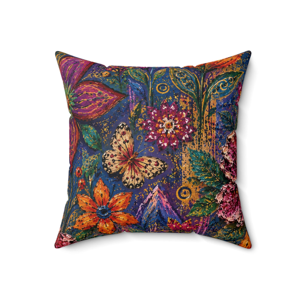 Bohemian Floral Throw Pillow — Colorful Garden Pattern