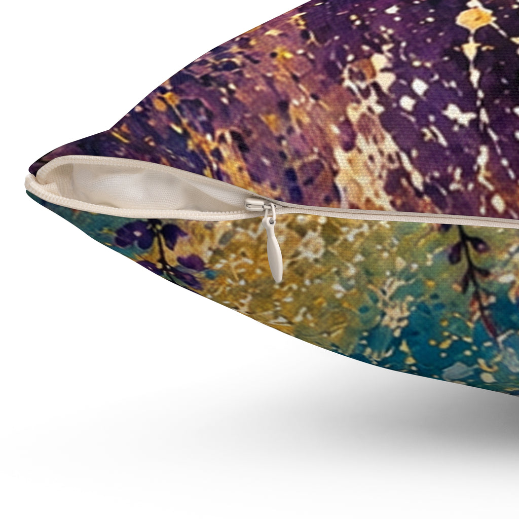 Abstract Galaxy Throw Pillow – Blue & Gold Painted Decorative Cushion