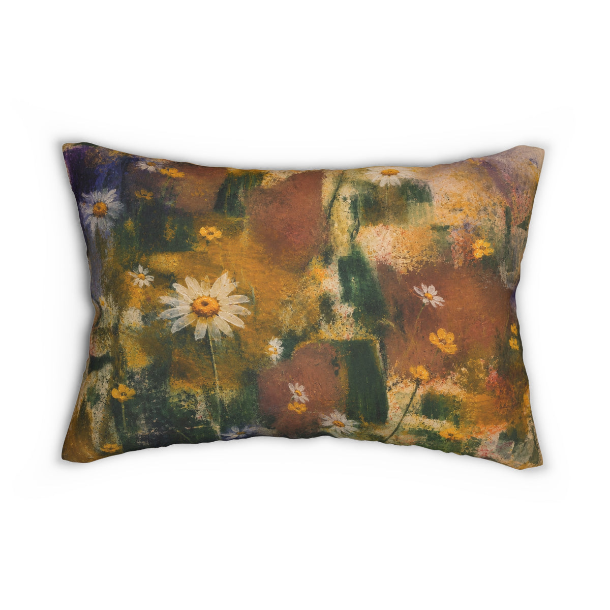 Floral Abstract Lumbar Pillow — Daisies Watercolor Accent Pillow
