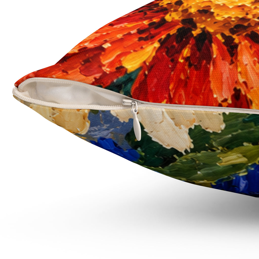 Bold Floral Art Pillow — Vibrant Painted Chrysanthemum Decorative Throw Pillow