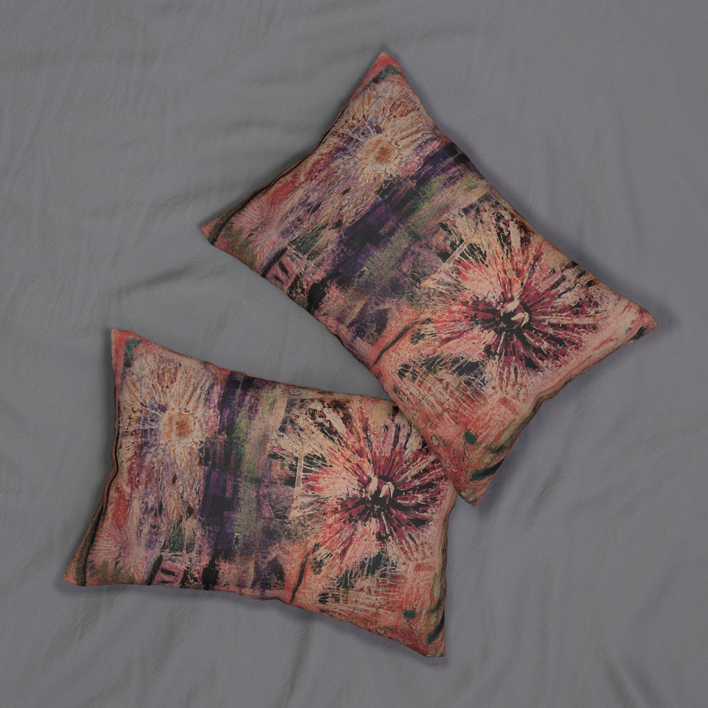 Boho Floral Lumbar Pillow — Abstract Pink Sunburst Decorative Pillow
