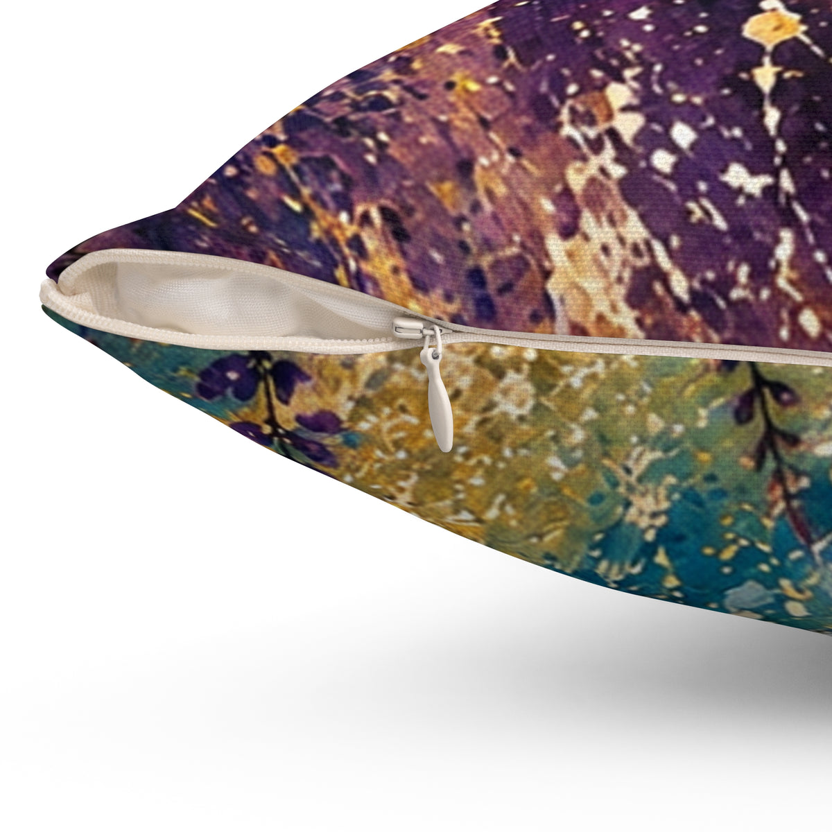Abstract Galaxy Throw Pillow – Blue & Gold Painted Decorative Cushion