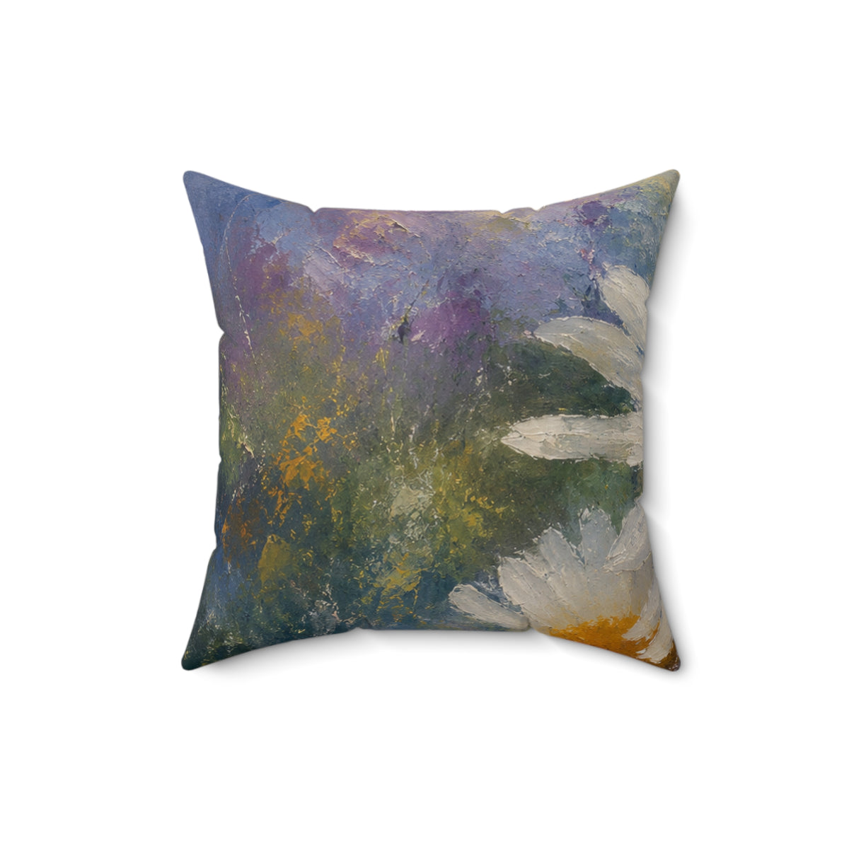 Daisy Garden Decorative Pillow — Floral Painted Accent Cushion
