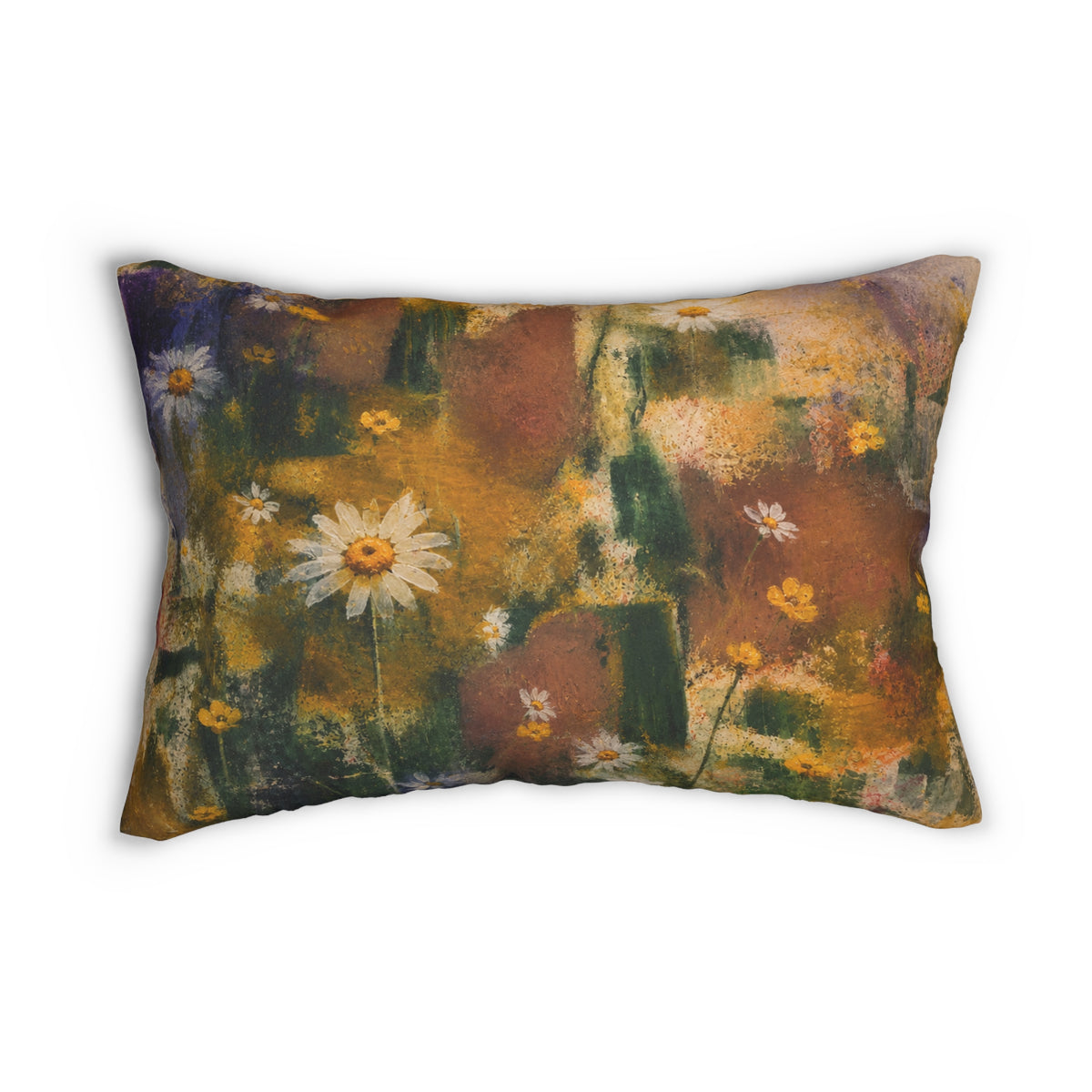 Floral Abstract Lumbar Pillow — Daisies Watercolor Accent Pillow