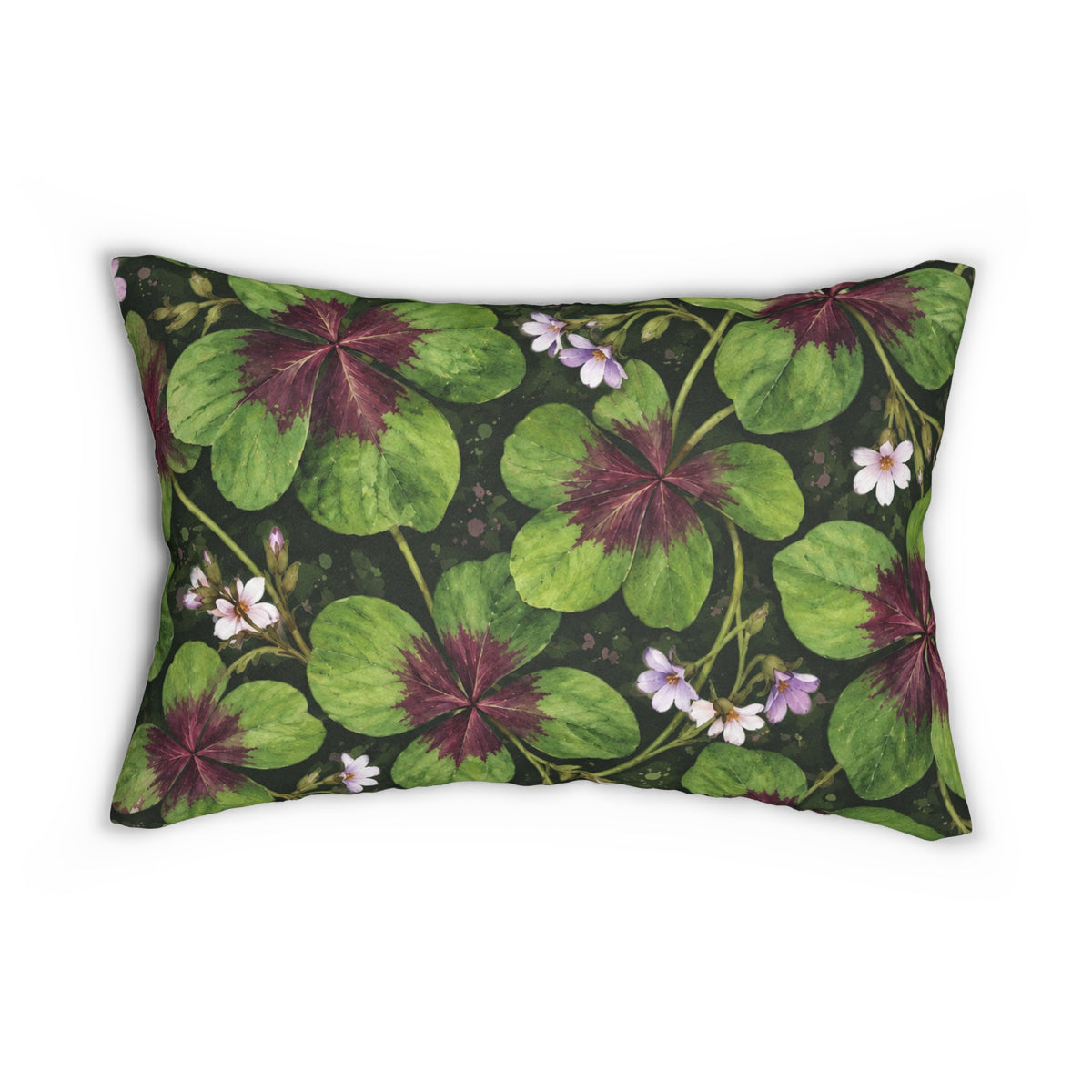 Clover Bloom Lumbar Pillow — Green & Burgundy Botanical Accent