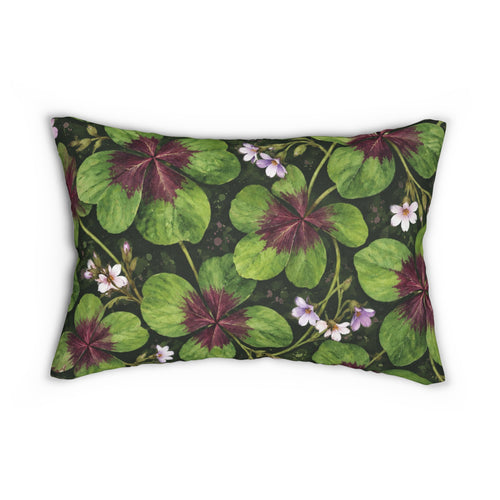 Clover Bloom Lumbar Pillow — Green & Burgundy Botanical Accent