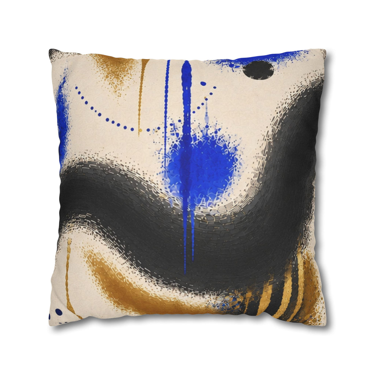 Abstract Blue & Gold Art Pillow - Modern Square Decorative Throw Pillowcase