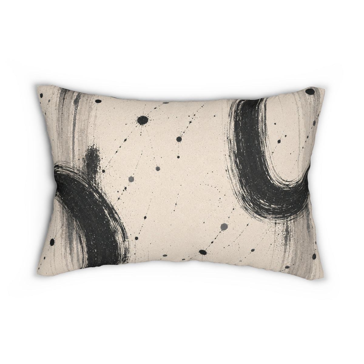Abstract Ink Circle Lumbar Pillow — Minimal Black Brushstroke Decorative Pillow