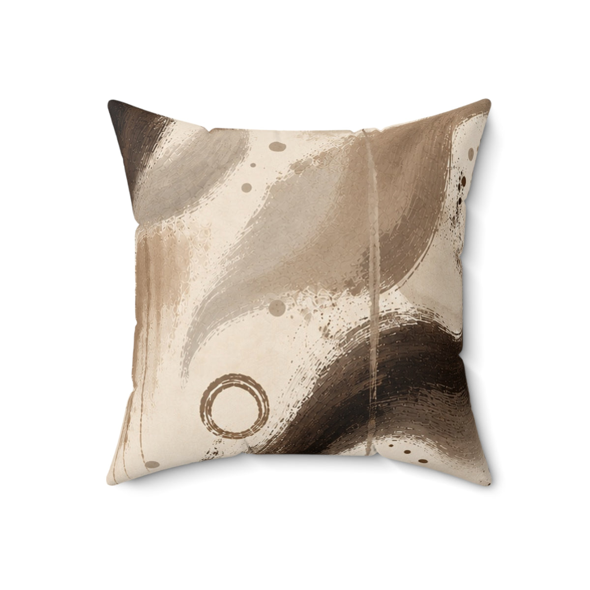 Abstract Earthtone Decorative Pillow — Neutral Brown Swirl Accent Cushion