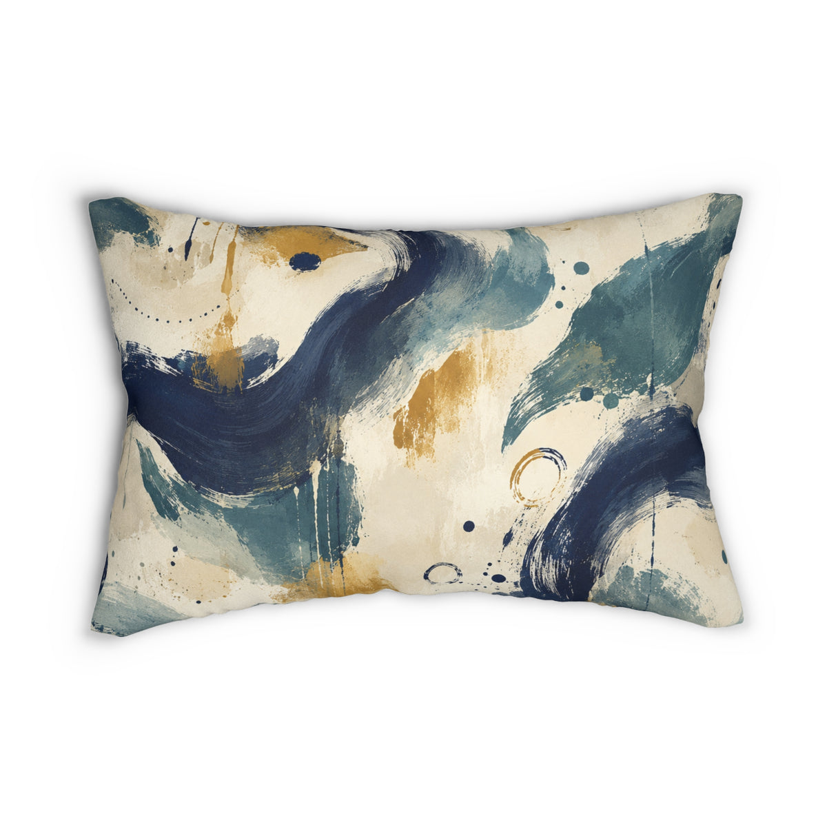 Abstract Coastal Lumbar Pillow — Blue & Gold Watercolor Decorative Cushion
