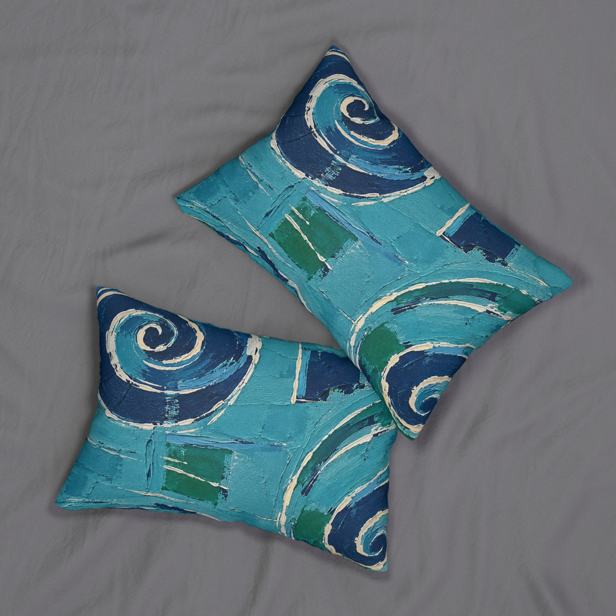 Blue and turquoise Lumbar Pillow — ocean  Swirl Decorative Cushion