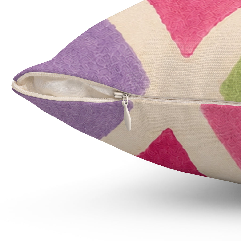 Colorful Harlequin Pattern Square Pillow — Pink & Pastel Decorative Throw Pillow