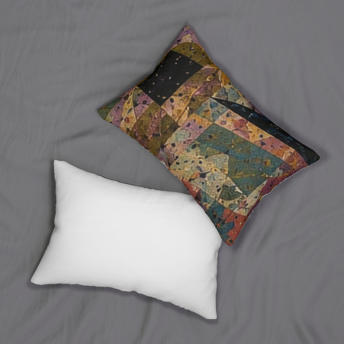 Patchwork Abstract Lumbar Pillow — Rustic Boho Decorative Cushion