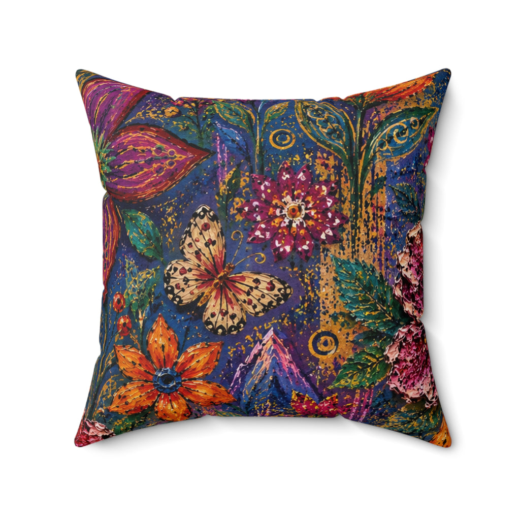 Bohemian Floral Throw Pillow — Colorful Garden Pattern