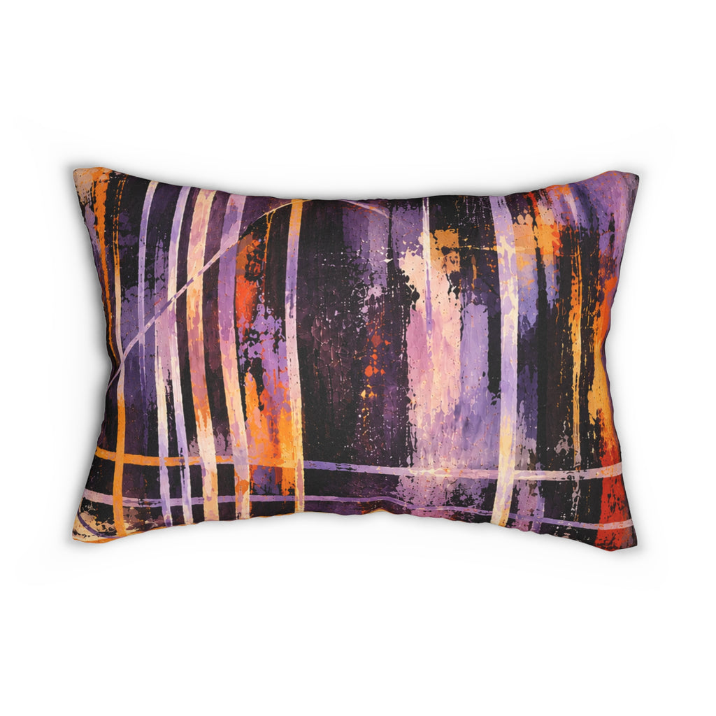 Abstract Purple & Orange Lumbar Pillow — Modern Brushstroke Accent Pillow