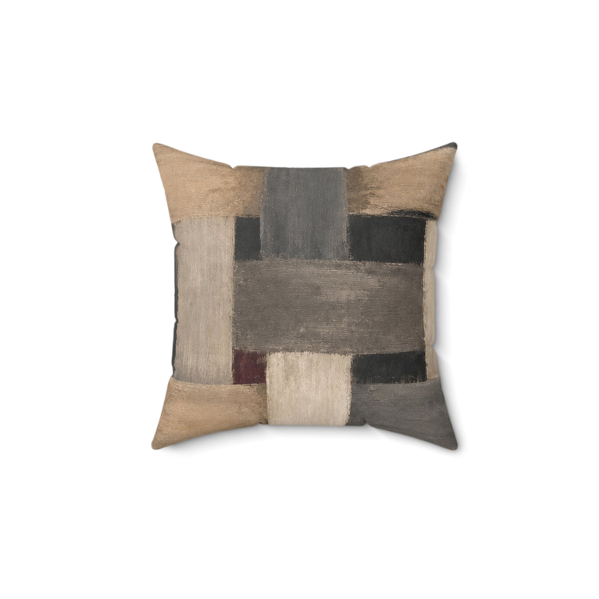Abstract Woven Blocks Pillow — Neutral & Burgundy Geometric Decorative Throw Pillow