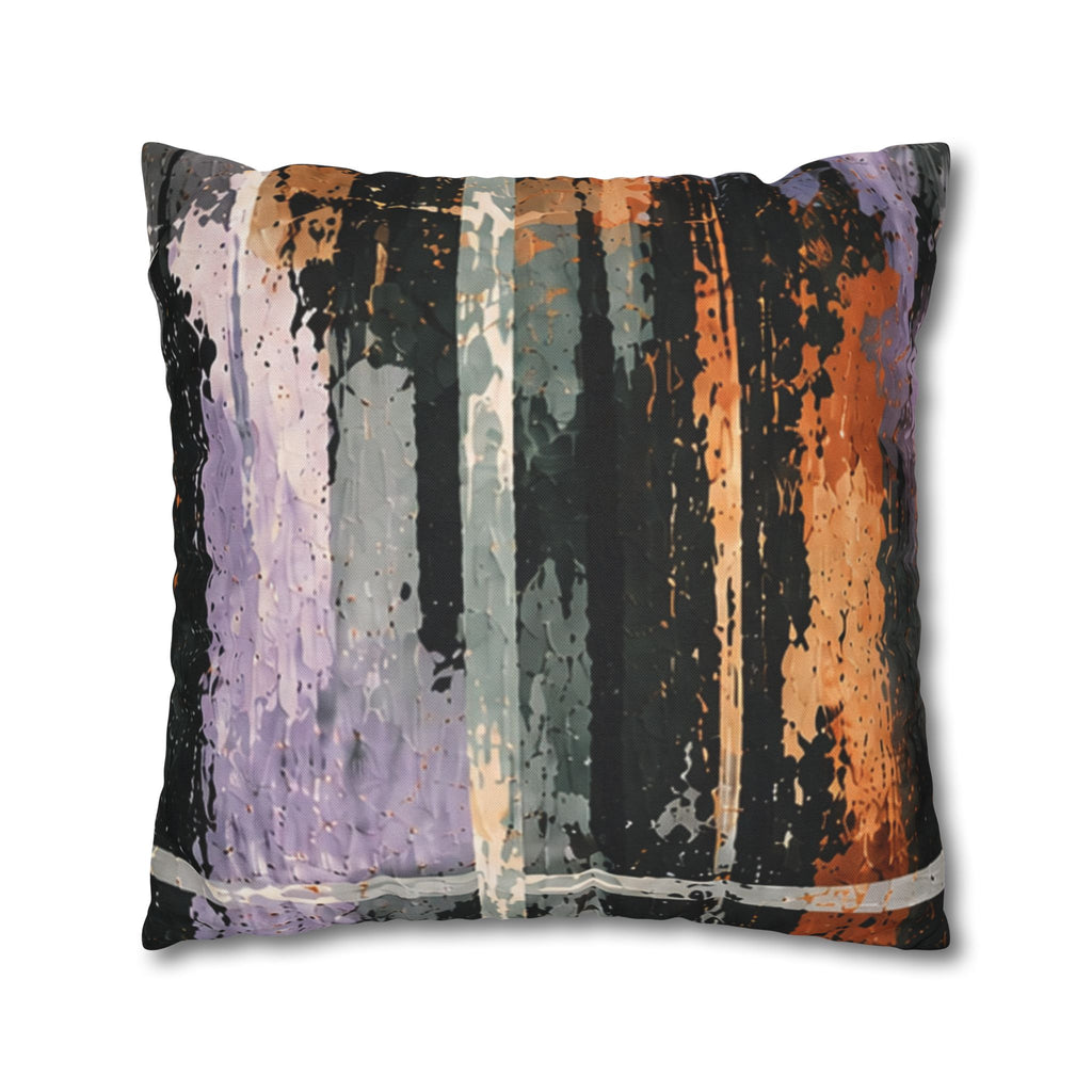 Abstract Striped Accent Pillowcase — Orange & Lavender Modern Decorative Throw Pillow
